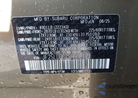 2025 Subaru Forester Premium из США, поврежденный, VIN JF2SLDDC2SH608121